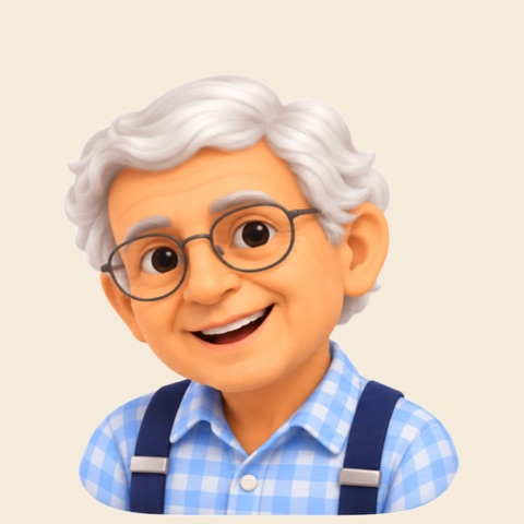 Papi Doc, un grand-père souriant avec des lunettes et des bretelles